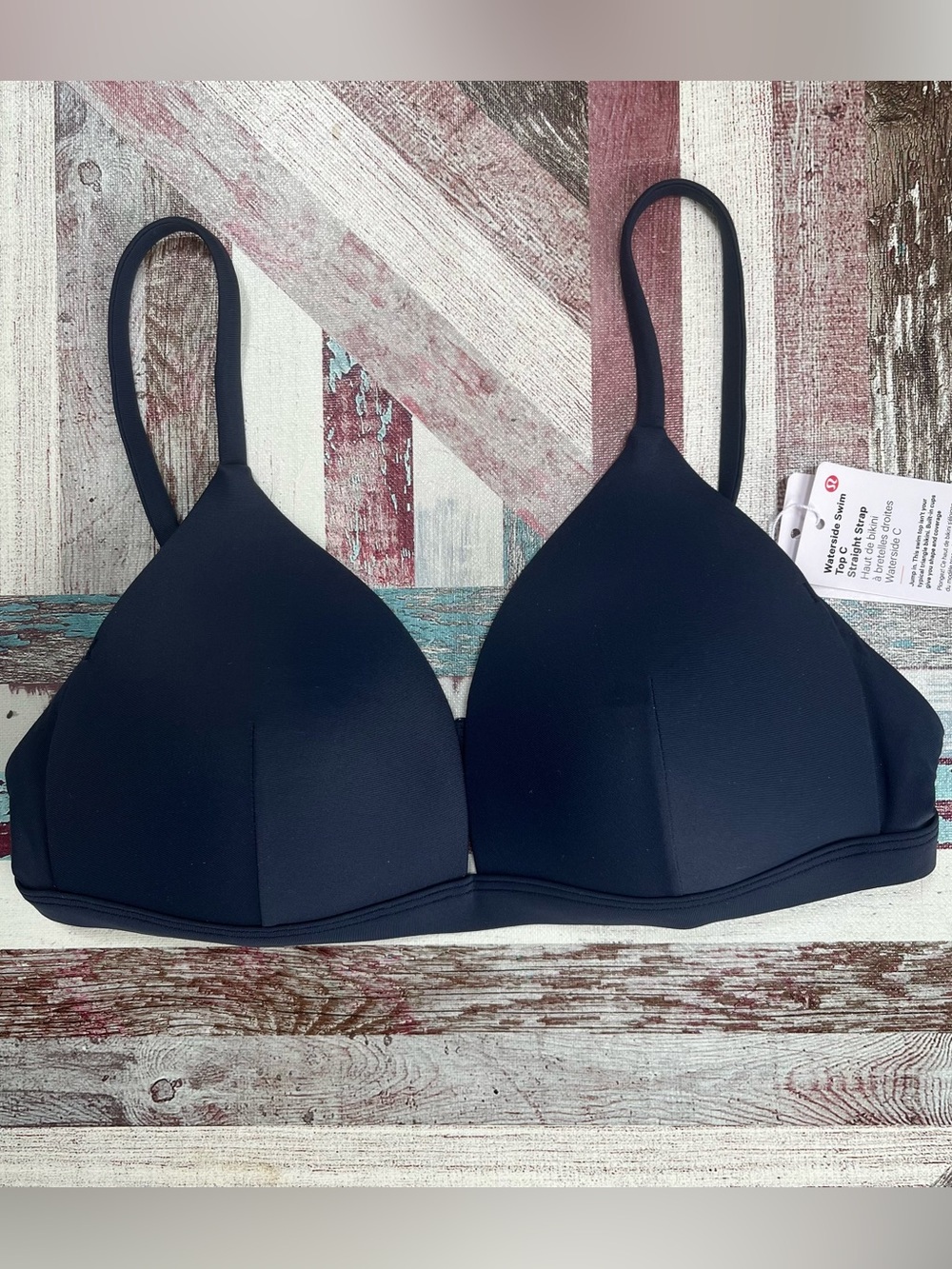 Lululemon Waterslide Swim Bikini Top C NWT Navy UV Protect Adj Straps SZ 6